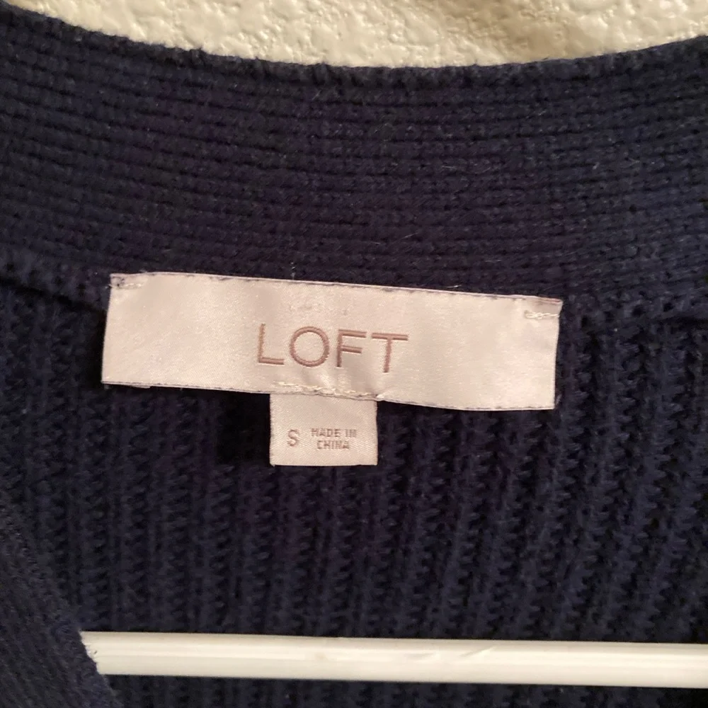 LOFT Navy 100% cotton V-Neck Button Cardigan Sweater - Picture 2 of 3